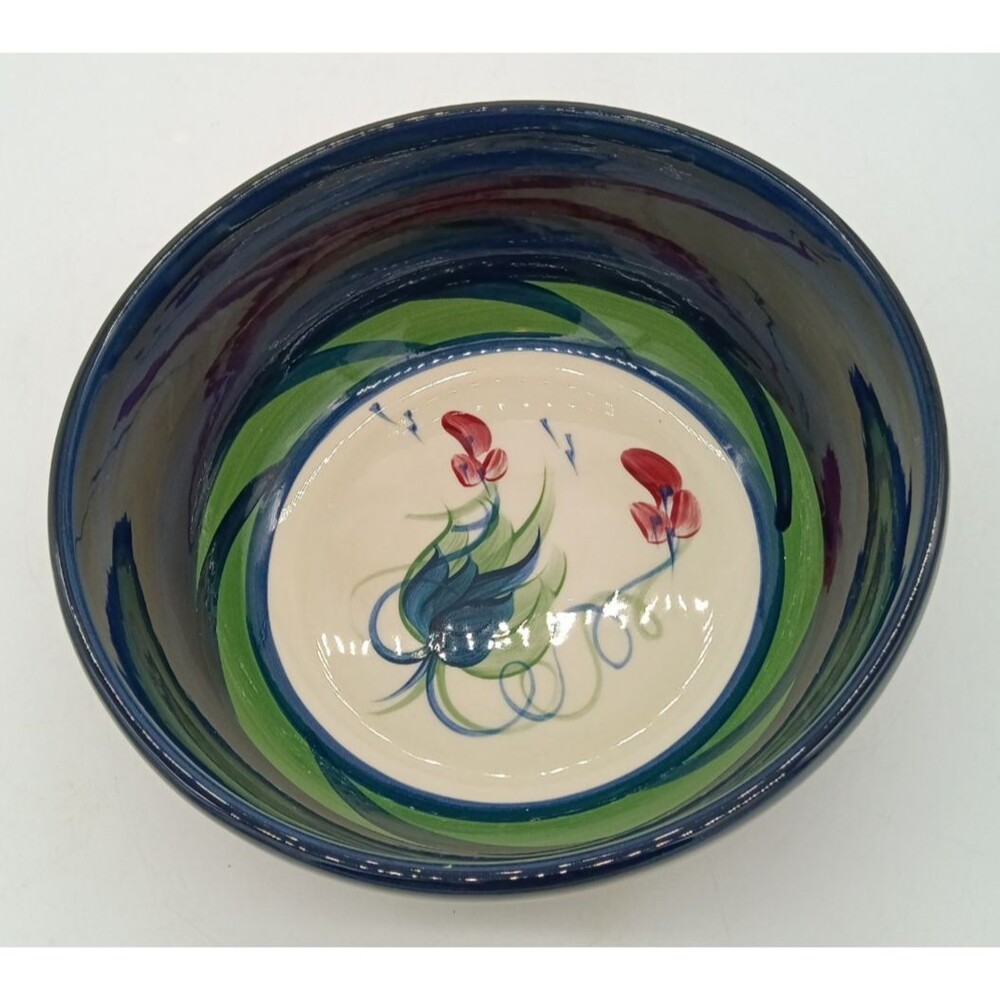 Vintage 1988 Gail Pittman 9" Floral Art Pottery Serving Bowl Signed
